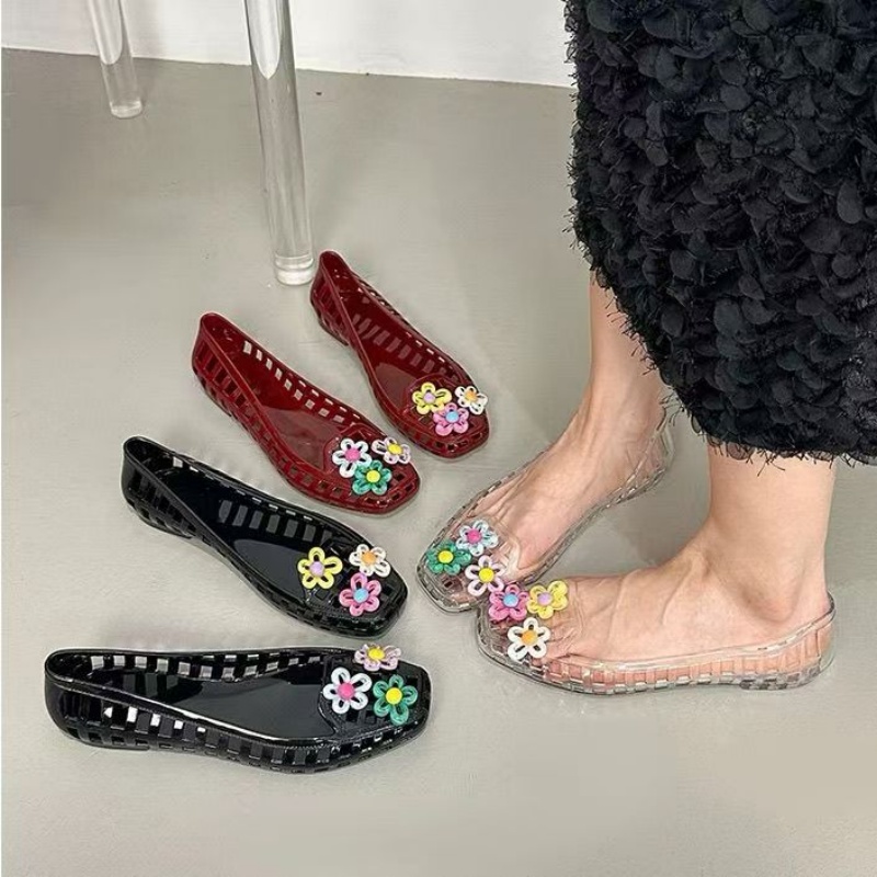 Women Accessories Jewelry - Ausgehöhlte Kawaii-Dopamin-Schuhe, schicke handgefertigte Blumen-Geleeschuhe, Schuhschnallen-Lochschuhe,