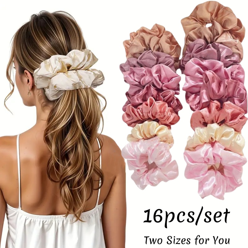 Scrunchie Satin Set - 16 Stück Haargummis aus weichem Satin,