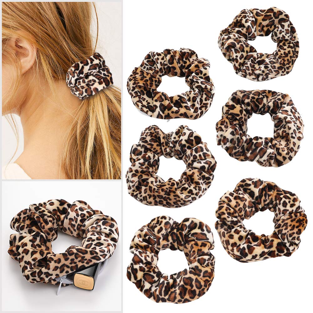 Hair Tie Velvet - 1/6 Stück Leoparden-Samt-Haargummi, versteckter Reißverschluss, Haargummis