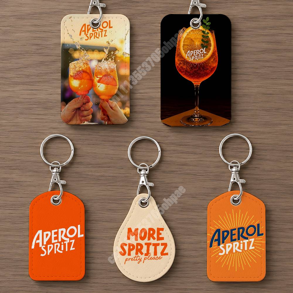 Women'S Keychain Accessories - Orangefarbener Prosecco A-Aperol S-Spritz Leder-Schlüsselanhänger Kartenhalter